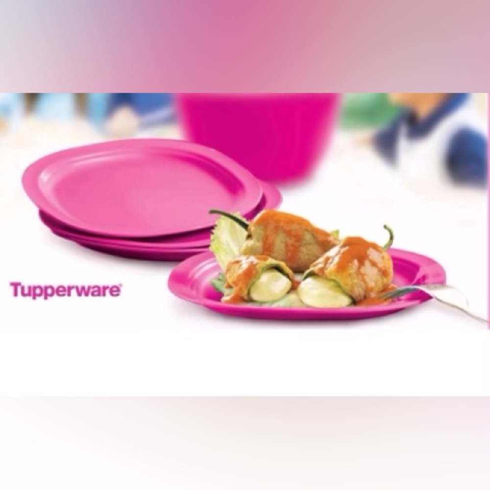 Tupperware Brand Microwave Reheatable Luncheon Plates  Set of 4 Pink Color